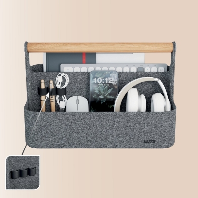 Cutie portabila cu organizator Leitz, material textil rezistent termic, cu maner, gri